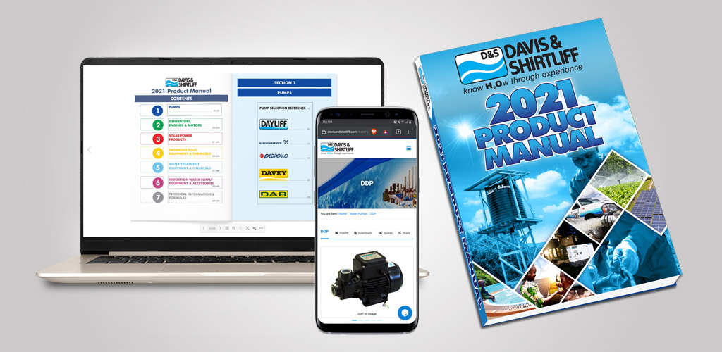 A view of the 2021 Product Manual which is available in hard copy as well as digitally through the D&S website in flip book format and on the D&S FLO smart phone App.