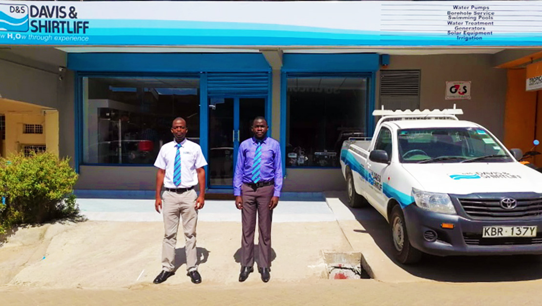 D&S Voi Branch Manager Michael Wajwanga is pictured together with his asistant outside the new premises.